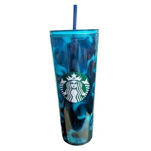 Starbucks Teal Turquoise Black Wave Swirl Venti Cold Cup Tumbler 24 oz FLAWS